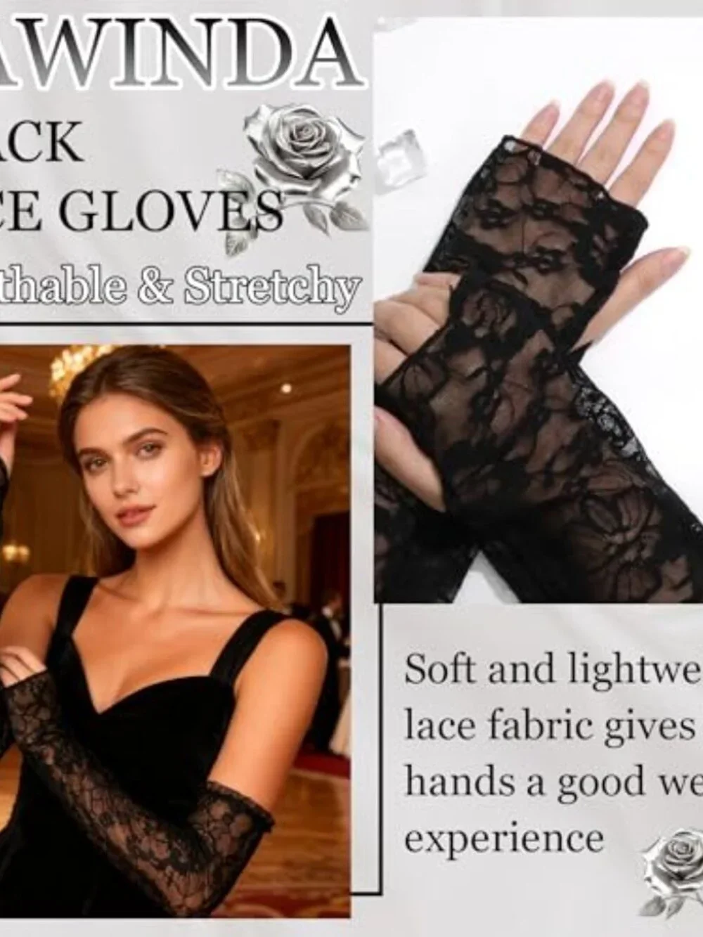 Lace Fingerless Gloves Long Bridal Floral Arm Sleeves